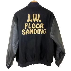 VTG 80s Varsity Letterman Wool/Leather Bomber Jacket Floor Sanding Trade Men XL